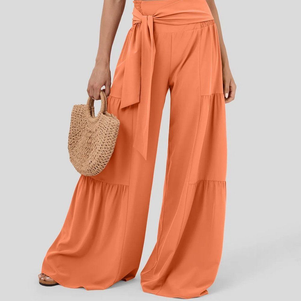 Halara Breezeful Smocked Tie Waist Tiered Flowy Boho Wide Leg Pants Size Medium - Picture 6 of 12